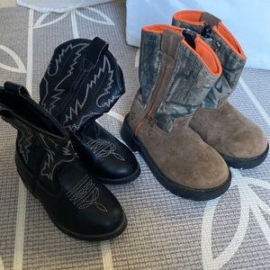 2 Pair Boys Boots Toddler 8T and 9T Cowboy boots Camo Boots